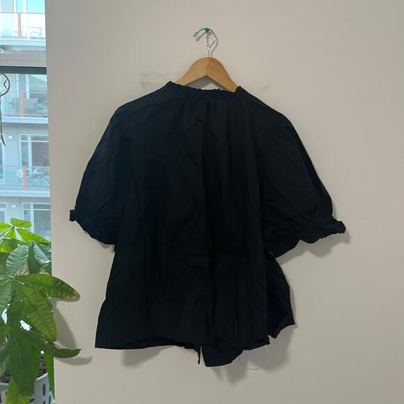 Gap Black Ruffle Button Up Short Sleeve Blouse Size XXL - Picture 5 of 5